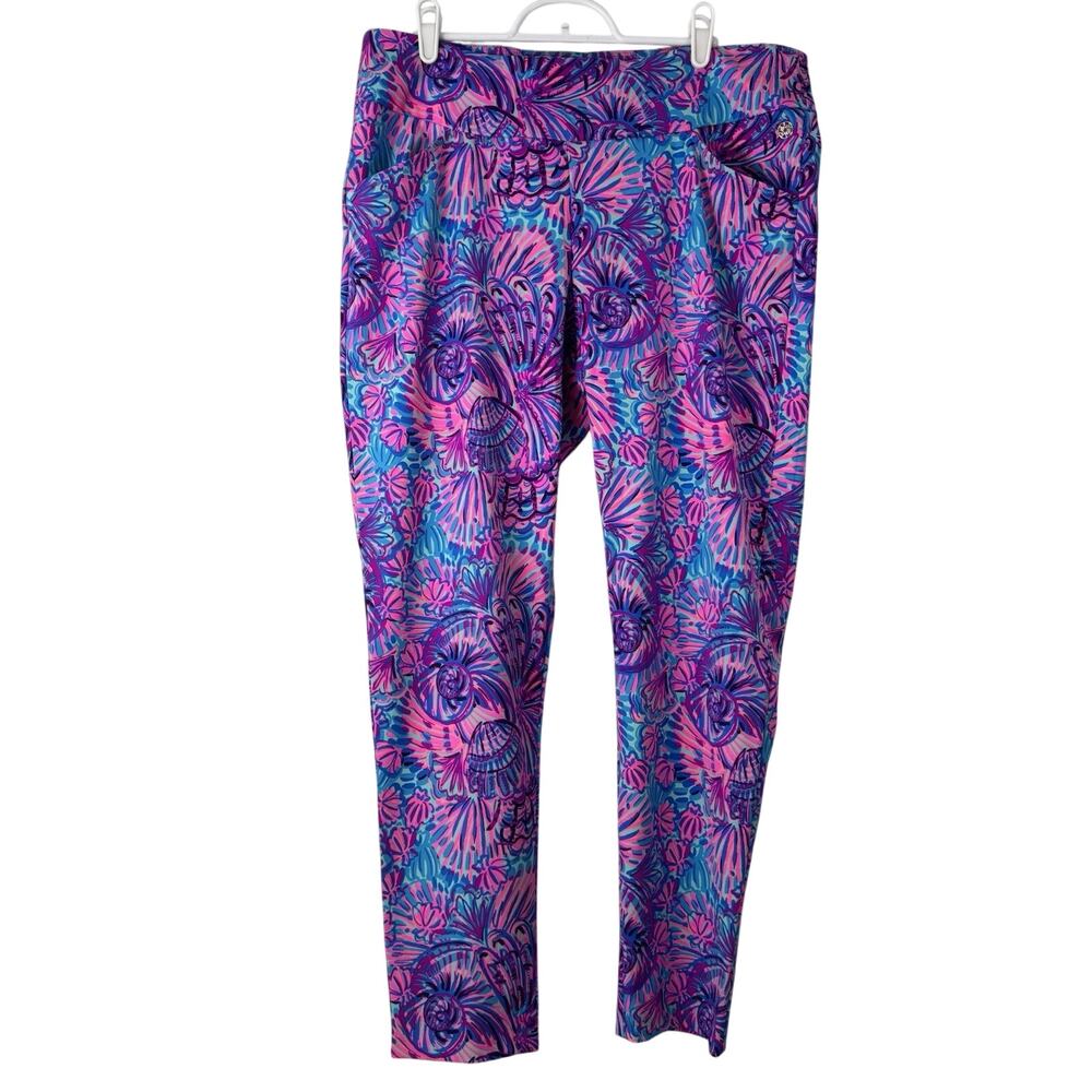 Lilly Pulitzer Luxletic Corso Pants Women's Sz 14 Golf Leggings Purple Shells